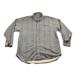 Vintage Enro Shirt Adult LARGE Brown Black Paisley 90s Psychedelic Long Sleeve